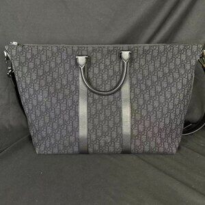 Pre-Owned Dior Oblique Canvas Large Travel Tote in Black